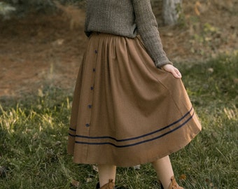 Midi wool skirt, Brown wool skirt, Swing skirt, High Waisted Skirt, Button Skirt, Winter wool skirt, Handmade skirt, Ylistyle C3823