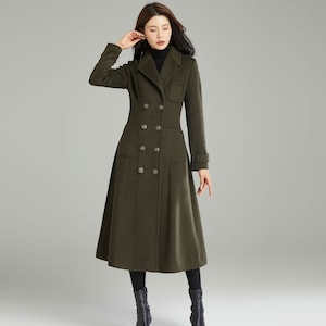 Army green long size Wool Coat for women, Wool Military Coat, Winter Warm Coat, Wool jacket, Handmade Coat, Ylistyle C2995#