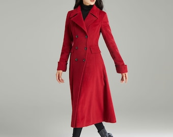 Red wool coat, Long wool coat, Womens wool coat, Winter wool coat, Wool coat women, Autumn winter Outwear, Handmade coat, Ylistyle C2996