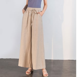 Linen wide leg pants, women linen trousers, High waisted linen pants, Long linen pants, Plus size linen pants, linen palazzo, Ylistyle C1751