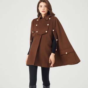 Burgundy Swing Cloak Coat, Winter Wool Cape Coat Women, Long