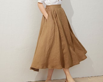 Linen Skirt, Swing linen skirt, Women's Linen midi Skirt, Summer Linen skirt with pockets, Plus size skirt, Custom Skirt, Ylistyle C3934