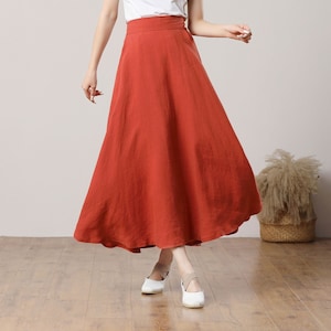 Orange Linen Skirt, Women&#39;s Summer Linen Skirt, Linen Midi Skirt, A-Line Skirt, Long Linen Skirt, Swing Skirt, Custom Skirt, Ylistyle C3286