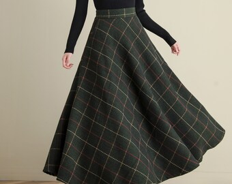 Plaid Wool skirt, Wool Maxi Skirt, Long Wool Skirt, Womens High Waist wool Swing Skirt, A-Line wool skirt, Winter Fall Skirt, Ylistyle C2513
