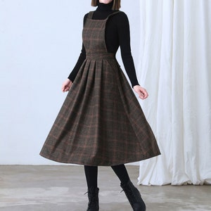 Plaid Wool Dress, Wool Pinafore Dress, Pleated wool Dress, Wool dress women, Winter dress women, Midi wool dress, Handmade dress C2634