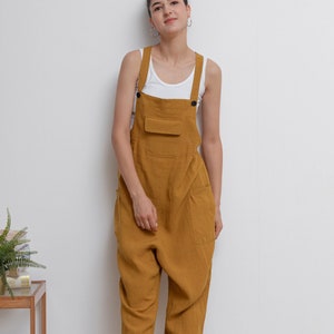 Women Linen Jumpsuit, Casual Linen Overalls, Loose Linen Harem Jumpsuits, Womens linen Romper, Yellow Linen Jumpsuit, Loose Pants C2943 image 2