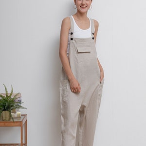 Casual Linen Overalls, Linen Jumpsuit Women, Wide Leg Linen Jumpsuits, Womens linen Romper, Linen Petite Jumpsuit, Overalls Summer C2946 natural linen