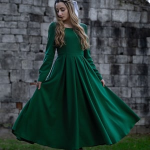 Vintage Inspired Winter Wool Dress Women, Mandarin Collar Wool Dress,  A-line Green Wool Dress, Retro Swing Long Dress, Xiaolizi 1621 -  Canada