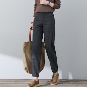 Wool Pants, Long Wool Pants, Gray Wool pants, Womens Winter Wool Pants, Casual Pants, Autumn Winter Outwear, Handmade Pants, Ylistyle C3015