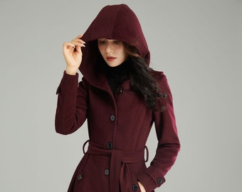Wool Coat, Wool coat women, Hooded Wool Coat, Asymmetrical wool coat, Warm Wool Coat, Winter Coat Women, Womens Wool Coat, Ylistyle C2992