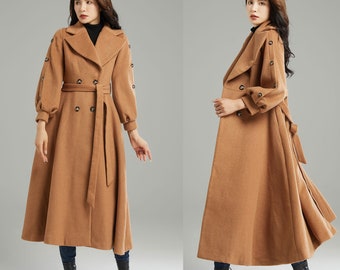 Women's Winter Double Breasted Coat Brown Wool Long Jacket