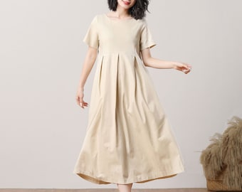 Summer Linen Dress for women, Causal Midi Linen Dress, Plus Size Dress, maternity dress, dress with pockets, Custom Dress, Ylistyle C3283