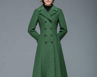 Wool coat, Long wool coat, winter coat women, womens coat, wool coat women, classic coat, green coat, double breasted coat, Ylistyle C1171