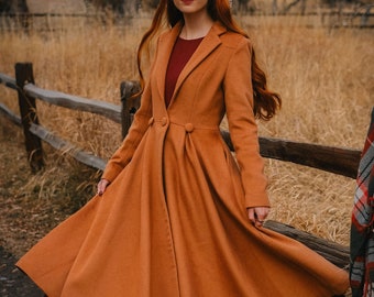 Wool Princess Coat, Brown wool Coat, Fit and Flare Coat, Swing coat, Women Winter Wool Coat, Winter Wedding Coat, Retro Maxi wool Coat C3811