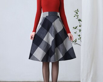 Plaid Wool Skirt, Knee Length Wool Tartan Skirt, Warm Winter Skirt Women, High Waist Flared Skirt, A Line Swing Skirt, Ylistyle C2601