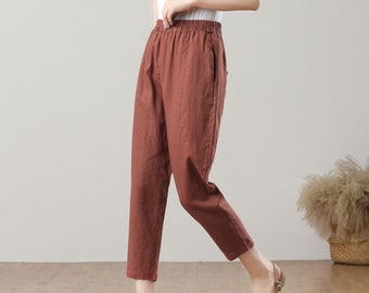 Linen Pants, Women Linen Pants, Spring Linen Pants, Casual Linen Pants, High Waist Pants, Loose Linen Pant with pocket, Custom Pants C3213