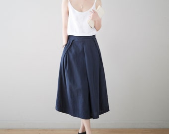 Linen Skirt, Midi Linen Skirt, Loose Skirt, Women's Spring Skirt, Casual Linen Skirt, Elastic Waist Skirt, Handmade Skirt, Ylistyle C3179