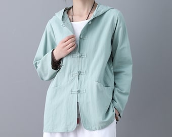 Linen cardigan jacket, Hooded Cardigan, Long sleeve Linen Jacket, Short Cardigan, Casual Linen Jacket, Plus Size Clothing, Ylistyle C1850