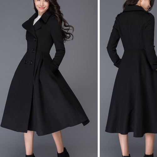 Wool Coat Black Swing Long Dress Wool Coat Black Swing Long, Black Formal Winter Coats