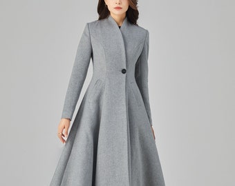 Retro Long Wool Coat, Long Wool Princess Coat, Winter Wool Coat women, Swing wool Coat, Fit &Flare wool Coat, Handmade Coat, Ylistyle C3678