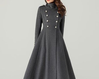 Grey Long Wool Coat, Winter Wool Coat, Womens Coat, Fit and Grey Long Wool Coat, Winter Wool Coat, Womens Coat, Fit and