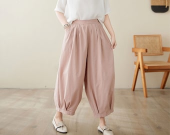 Pink pants women, Loose pants with pockets, Pleated pants, Plus size pants, Elastic Waist pants, Spring casual pants, Ylistyle C3971