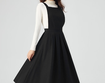 Buy Black Wool Dress, Pinafore Dress Women, Suspender Dress, Midi