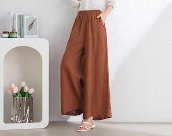 Linen Pants, Brick Red Pants, Women's Linen Pants, Linen Wide Leg Pants, Loose Linen Pants, Casual Linen Pants, Plus Size Linen Pants C3317