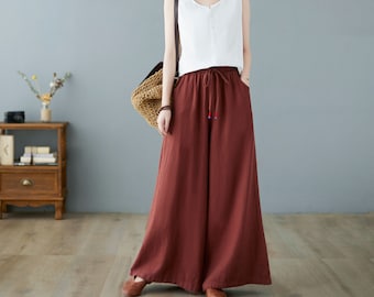 Linen Pants, Wide Leg Pants for Women, Palazzo Pants, Long Linen Pants, Plus Size High Waisted Pants, Baggy Culottes Pants C2372