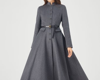 Winter Wool Coat, Long Wool coat, Swing Coat, Womens Coat, Wool Coat Dress, Fit and Flare Coat, Handmade Coat, Ylistyle C3674