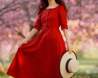 Linen Dress, Linen Maxi Dress, Button Linen Dress, A Line Dress With  Pockets, Casual Summer Dress, Office Dress, Modest Dress, Xiaolizi 4933 -  Etsy