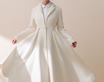 white wool dress coat