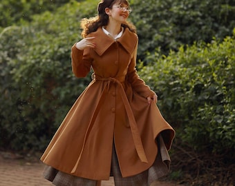 Brown Princess wool coat, Wool coat women, long jacket for winter, winter wool coat, Belted Wool maxi coat, Handmade coat, Ylistyle C3190