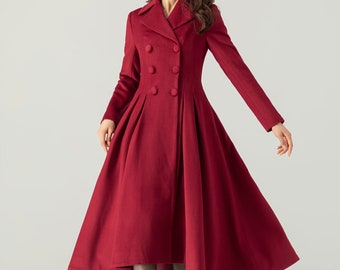 Wool Coat, Princess Wool Coat, Long Winter Wool Coat, Wool Dress Coat, Double Breasted Wool Coat, Handmade Coat, Ylistyle C3694