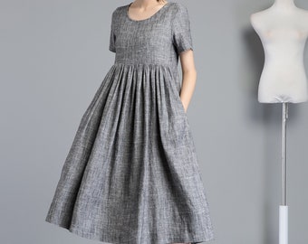 Simple linen dress, Linen midi dress, summer linen dress, Everyday dress, Casual dress, Oversized dress, Maternity dress, gray dress C1254