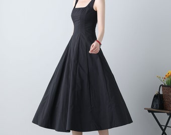Black Dress, Sleeveless Dress, Fit and flare dress, pleated dress, Tank Summer Dress, Pinafore Dress, A line dress women, Ylistyle C3455