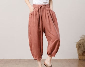 Women's Linen Pants, Long Linen Pants, Summer Loose Linen Pants, Casual Linen Pants, Elastic Waist Pants, Custom Pants, Ylistyle C3287