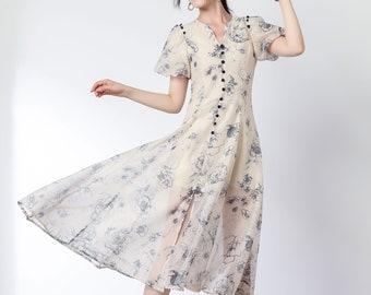 Summer floral dress, elegant party dress, fit and flare dress, short sleeves dress, mid dress women, cocktail dress, handmade dress C3329