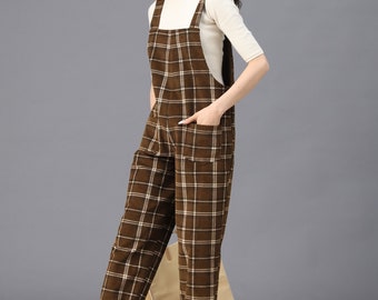 Corduroy Overalls, Brown plaid Jumpsuits Women, Retro Casual Corduroy pants, Spring Fall Harem Pants, Plus Size Overalls, Ylistyle C3922