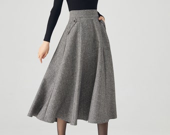 Wool Skirt, Midi Skirt Women, Winter Wool Skirt, A Line Skirt, 1950s Style Skirt, Skirt with Pockets, Warm Skirt, Made to Order C3551