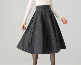 Wool Skirt, Midi Wool Skirt, Winter Skirt Women, Swing Skirt, Plus Size Wool Skirt, Grey Wool Skirt, Handmade Skirt, Ylistyle C3624