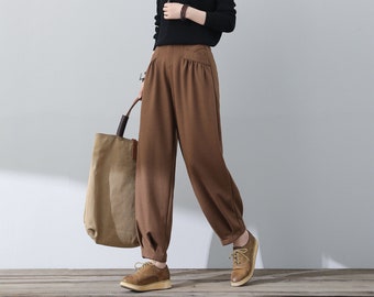 Wool Pants, Long Wool Pants, Brown Wool Pants, Autumn Winter Womens Wool Pants, Wide Leg Pants, Casual Pants, Baggy Pants, Ylistyle C3022