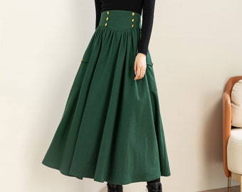 Wool Skirt, Midi Skirt, A Line Wool Skirt, Green Wool Skirt, High Waisted Skirt, Winter Skirt Women, Handmade Skirt, Ylistyle C3600