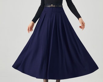 Wool Skirt, Long wool skirt, High Waisted Skirt, Womens wool Skirt, Warm Winter Skirt, Navy Blue Skirt, Handmade skirt, Ylistyle C3550