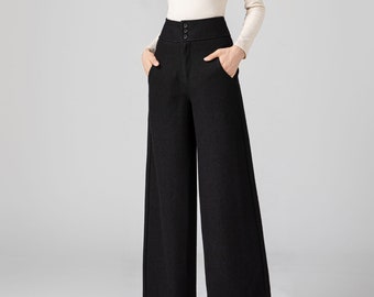 Palazzo Pants Women, Womens Pants, Wide Leg Wool Pants, Autumn Pants, Long Wool Pants, Casual Pants, Pant with Pockets, Made to Order C3591