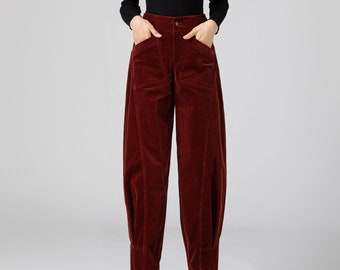 Corduroy Pants Women, Casual Harem Pants, Women's Tapered Pants, Womens oversized trousers, women's baggy pants, Made to Order C3586