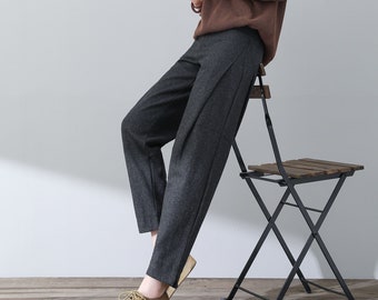 Wool Pants, Long Wool Pants, Gray Wool pants, Womens Winter Wool Pants, Casual Pants, Autumn Winter Outwear, Handmade Pants, Ylistyle C3015