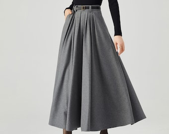 Gray Wool Skirt, Pleated wool Skirt, Womens Wool Skirt, Wool skirt women, Elastic Waist Skirt, Warm Winter Skirt, Handmade wool skirt C3548