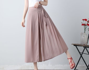 Pink chiffon pant, Summer pant for women, Wide leg pants, Midi casual pants, Womens skirt pants, High waist pants, Loose fit pants c3456