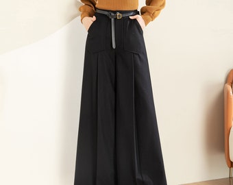 Palazzo Pants Women, Black Wool Pants, Wide Leg Pants, Pleated Pants, Autumn Winter Pant, Long Pants, Mod Clothing, Ylistyle C3604